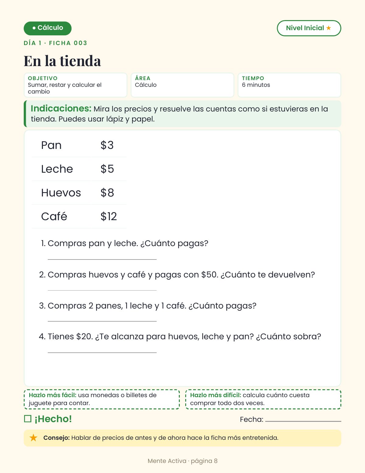 Ficha En la tienda